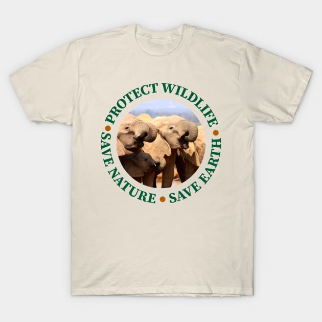 Wildlife Conservation Earth Day Elephant Drinks T-Shirt by PathblazerStudios